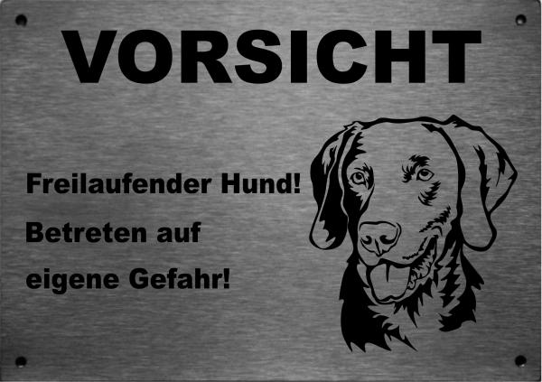 Edelstahl Warnschild Weimaraner VORSICHT Freilaufender Hund! Betreten auf eigene Gefahr!